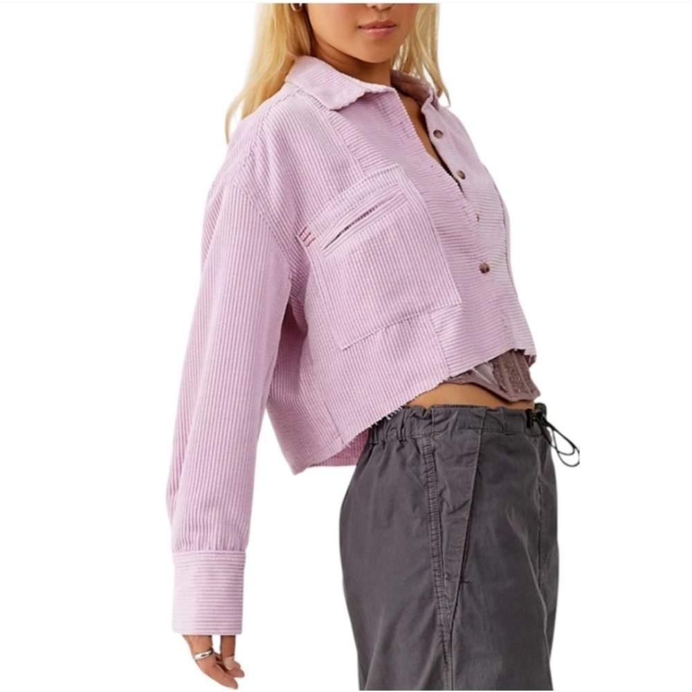 BDG Cropped Corduroy Shirt Jacket in Light Lavender Pink